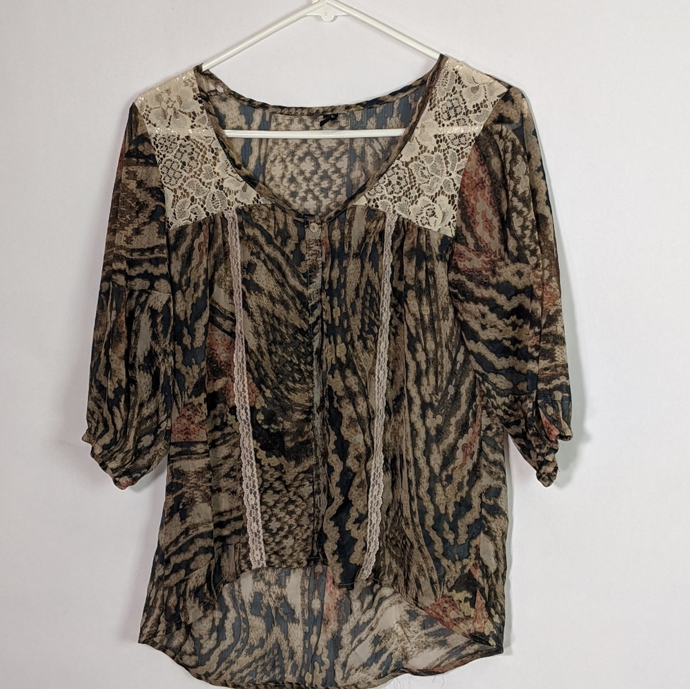 💋Love squared sheer multi print top lace